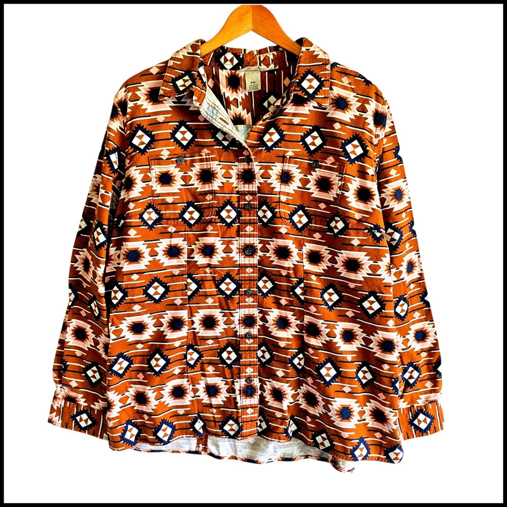 Duluth Trading Co. XXL Aztec Southwestern Button Down Shirt Top Plus Size Cotton